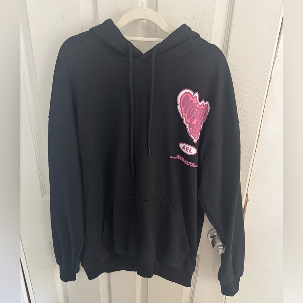 Aelfric Eden Black Hoodie with Pink Graphic